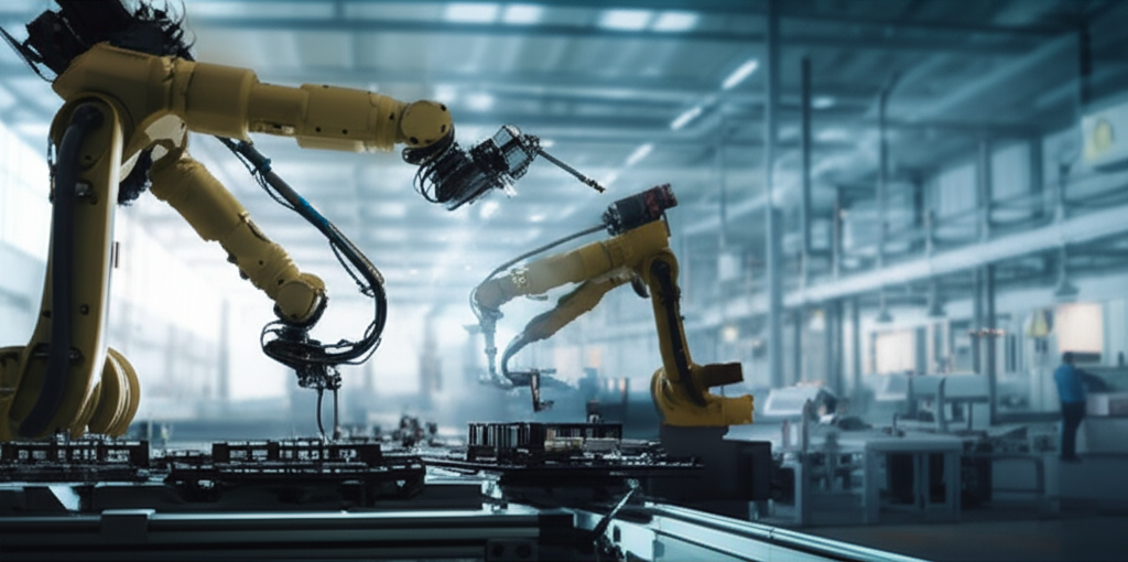 Open Arm robot in industrial manufacturing setting