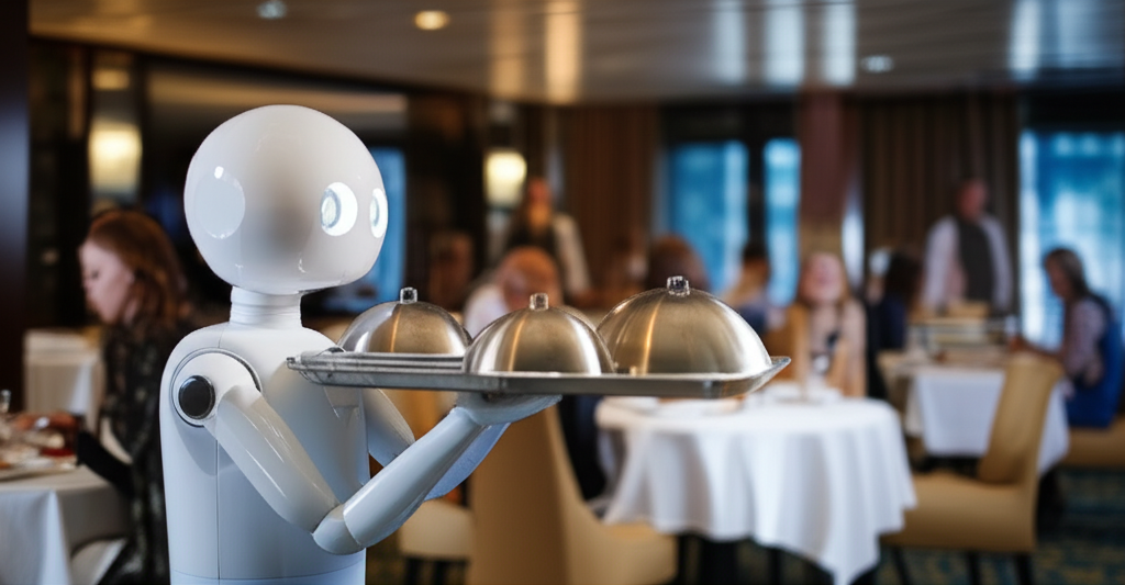 Robot serving customers in a restaurant